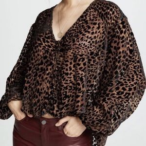 EUC Free People Wild Dreams Flocked Animal Print Blouse Sz L